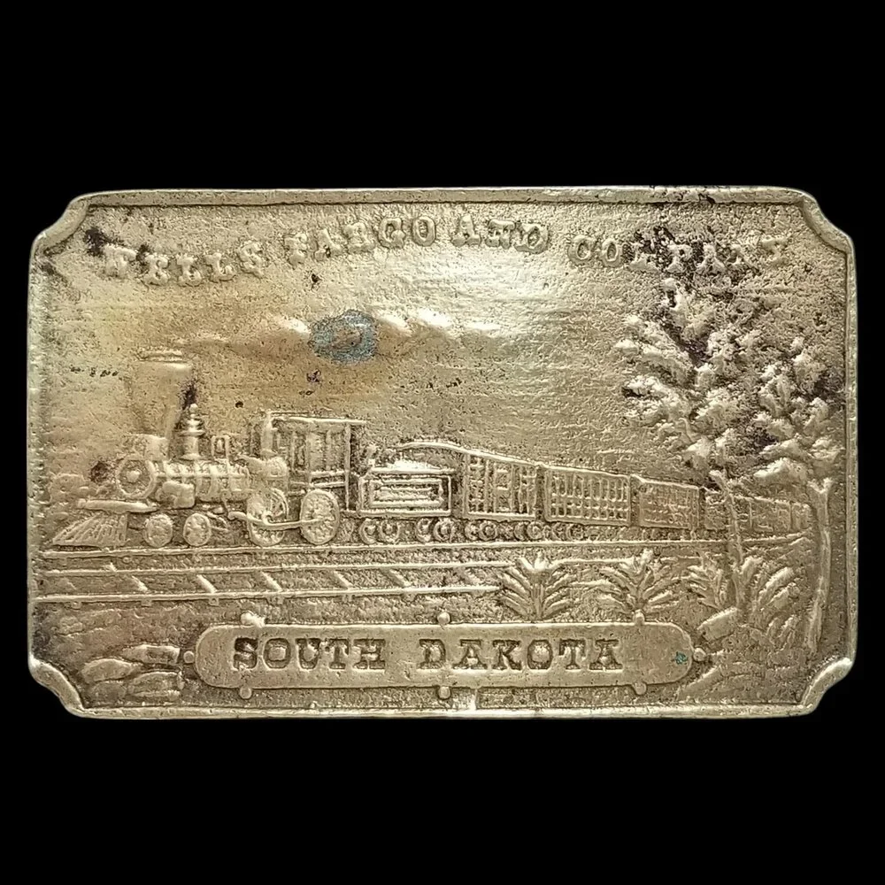 Vintage Belt Buckle Wells Fargo And Company South Dakota Steam Engine‎ Train